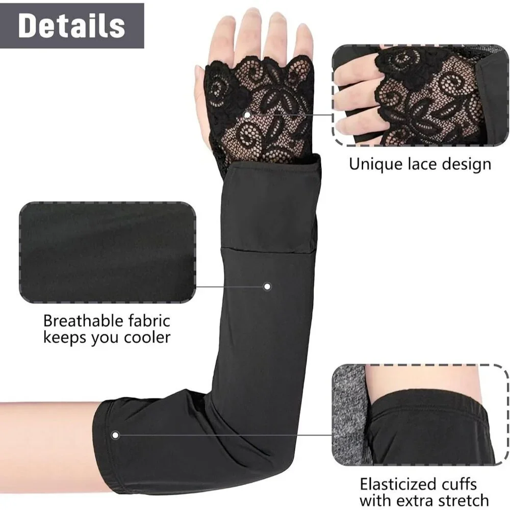Women's Black-01 Fingerless Lace Arm Sleeves Gloves Wedding Dress Party Prom